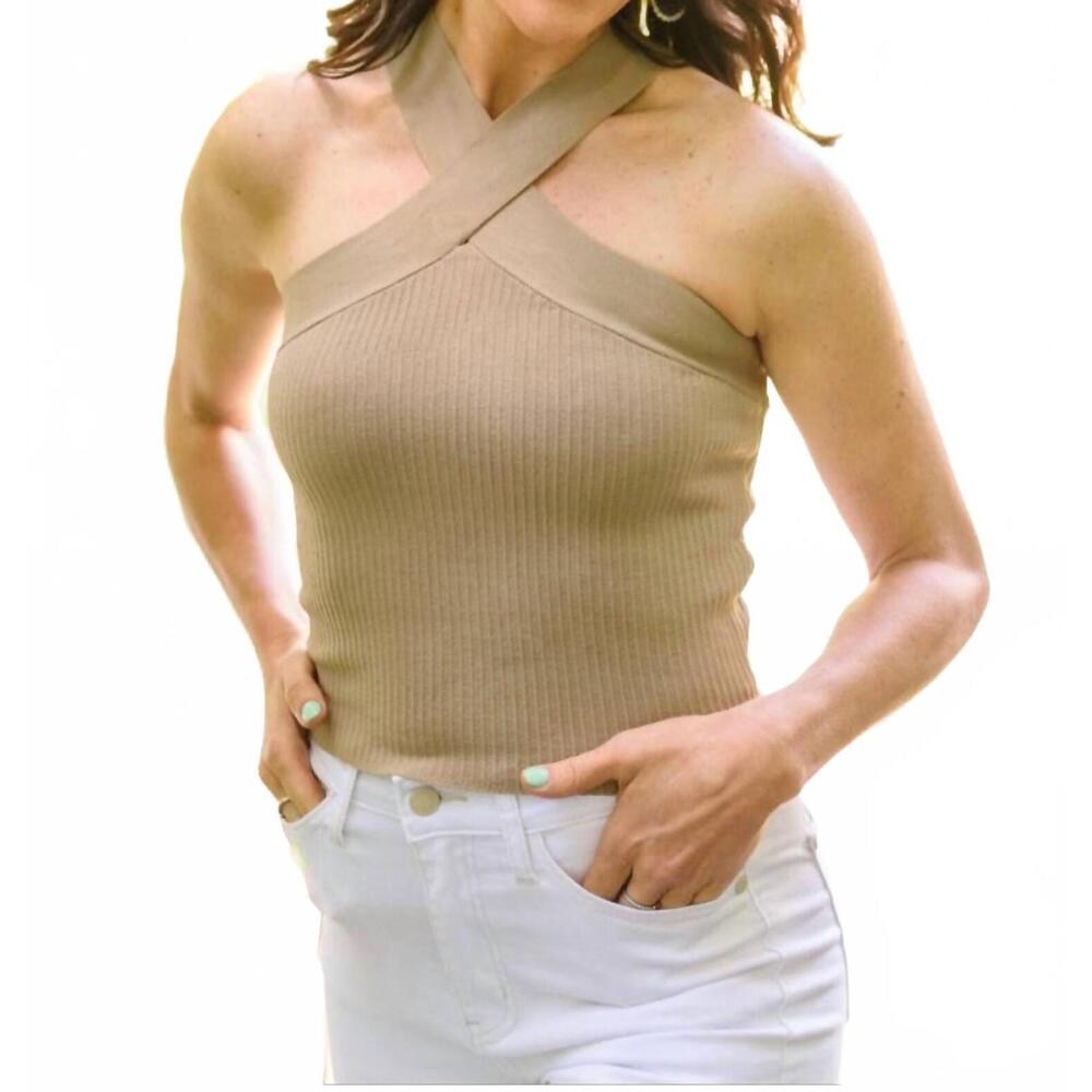 NEW MITTOSHOP crossways halter top in beige